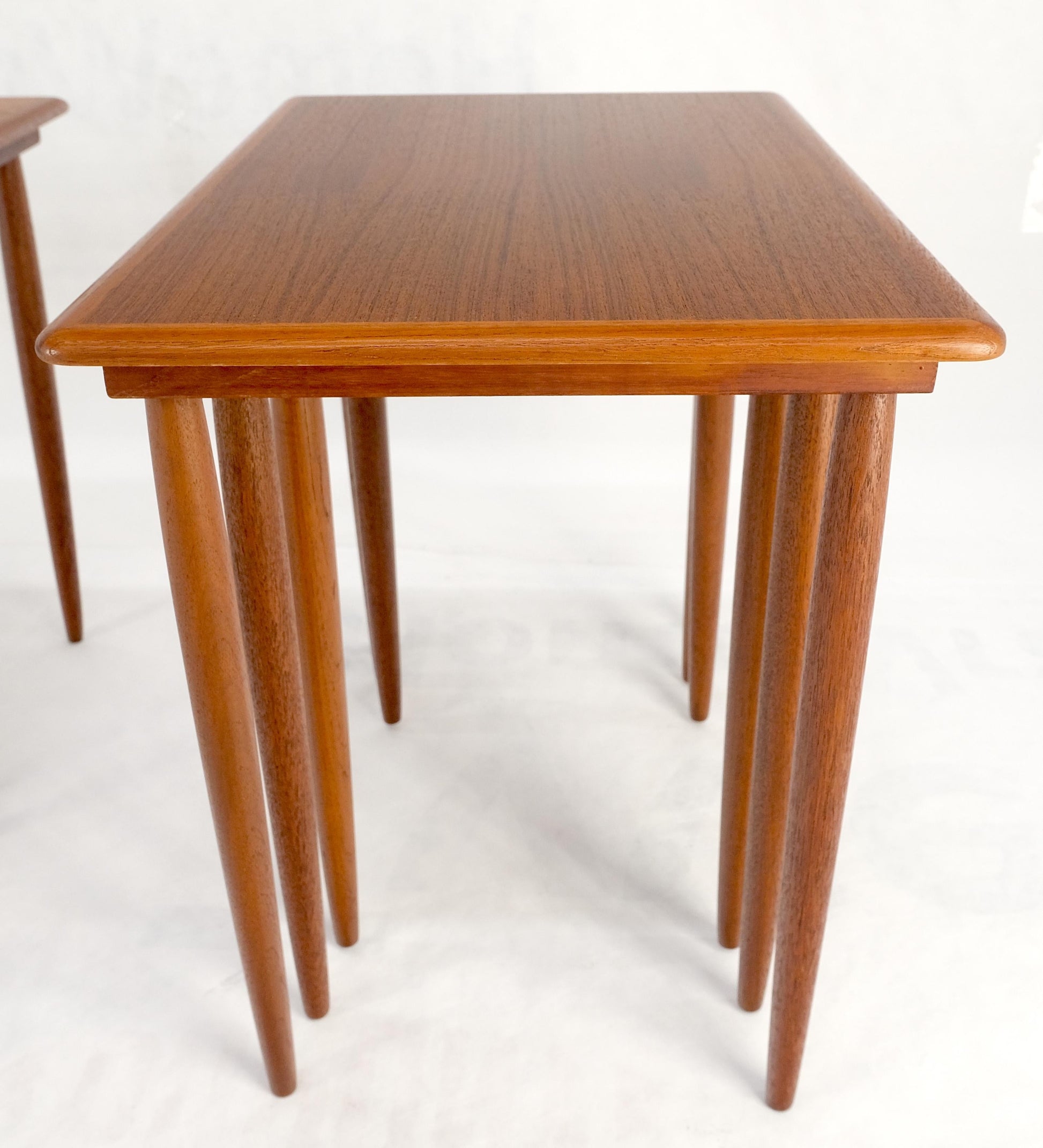 EstablishedLines Pair of 2 Sets of Teak Danish Mid Century Modern Dowel Legs Nesting Tables MINT!