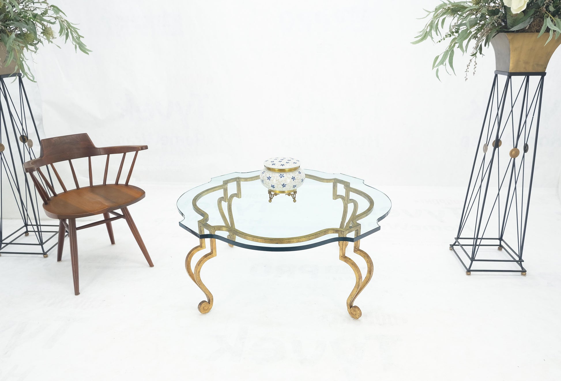 EstablishedLines Forged Metal Gilt Wrought Iron Scroll Leg Base 3/4" Glass Top Round Coffee Table