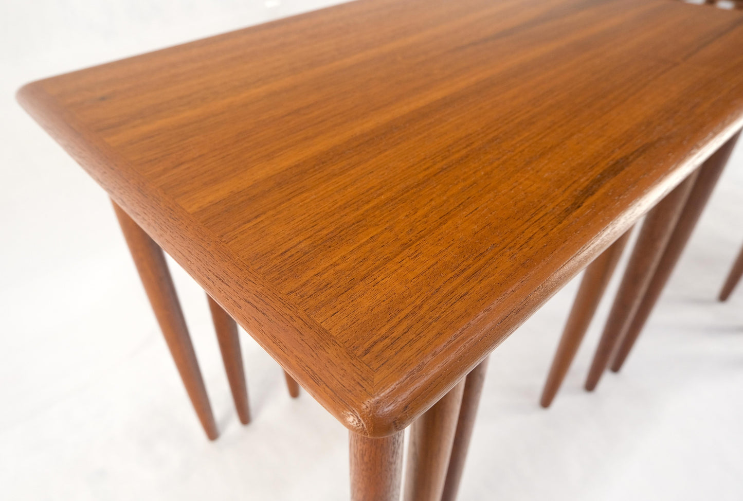 EstablishedLines Pair of 2 Sets of Teak Danish Mid Century Modern Dowel Legs Nesting Tables MINT!