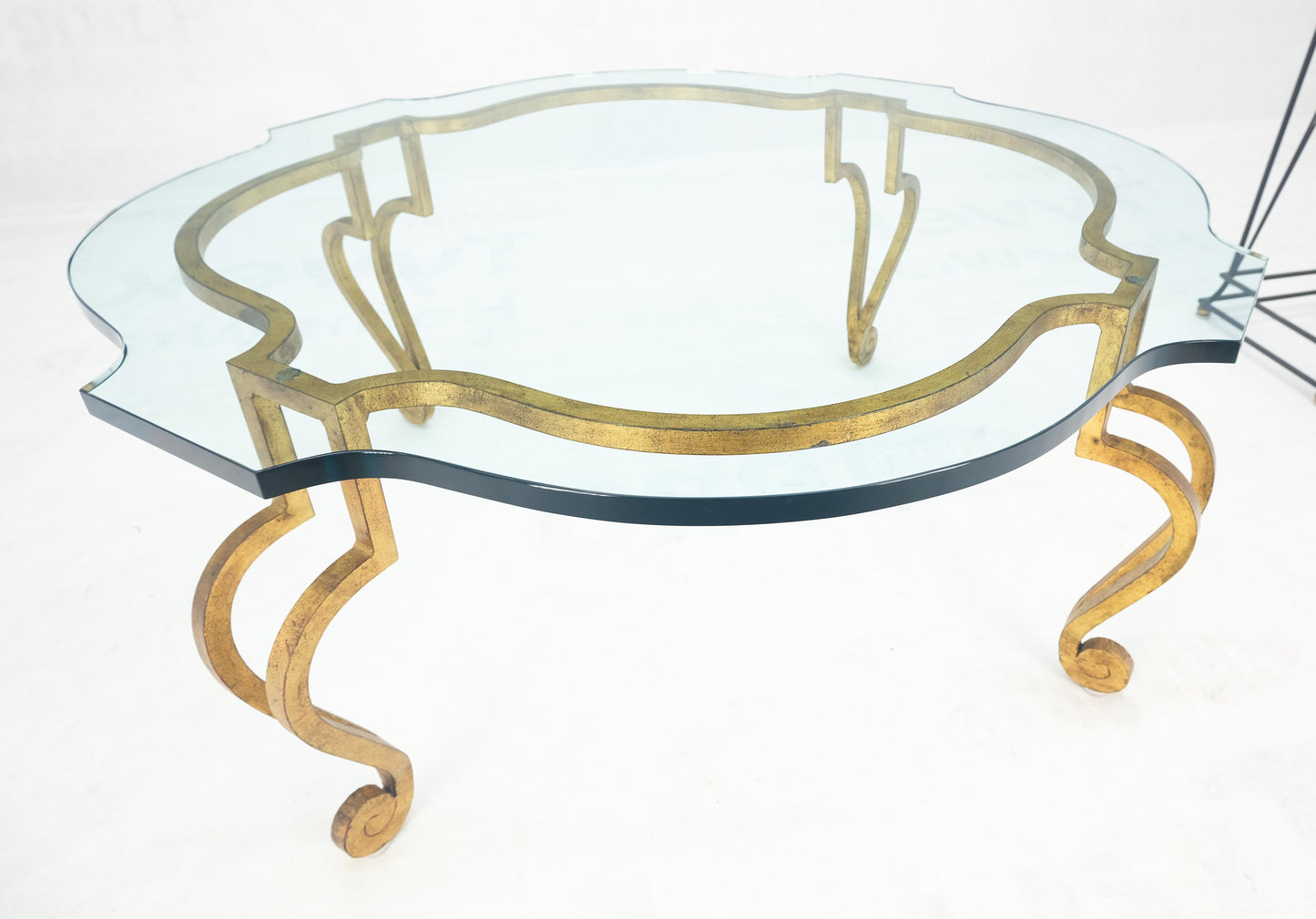 EstablishedLines Forged Metal Gilt Wrought Iron Scroll Leg Base 3/4" Glass Top Round Coffee Table