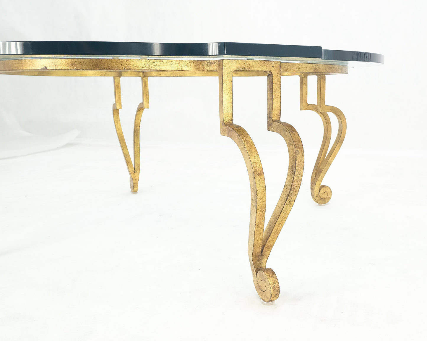 EstablishedLines Forged Metal Gilt Wrought Iron Scroll Leg Base 3/4" Glass Top Round Coffee Table