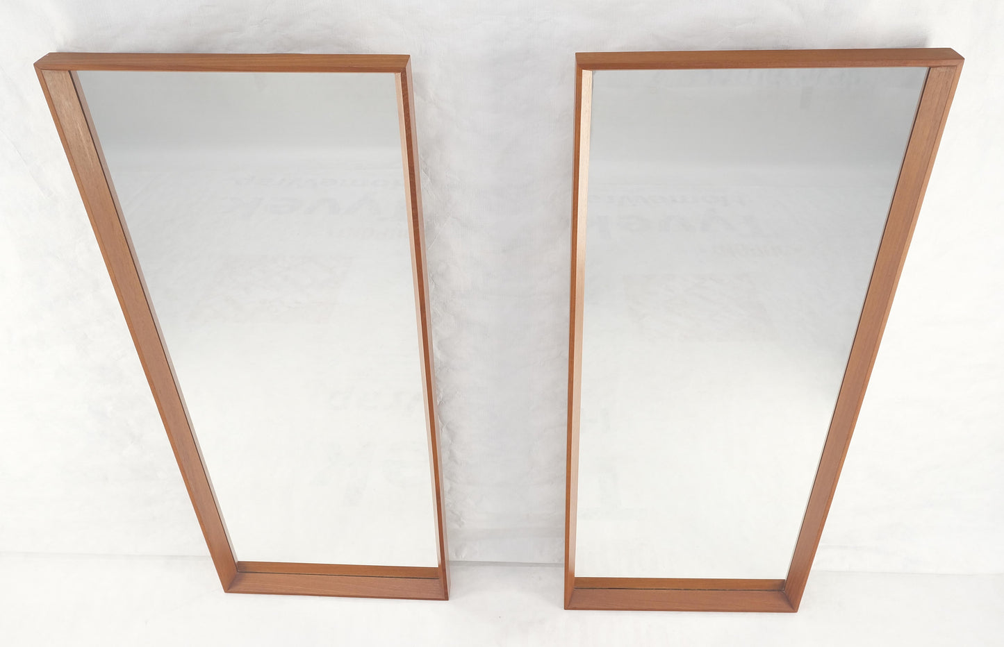 EstablishedLines Pair of Danish Mid Century Modern Solid Teak Frames Rectangle Wall Mirrors MINT!