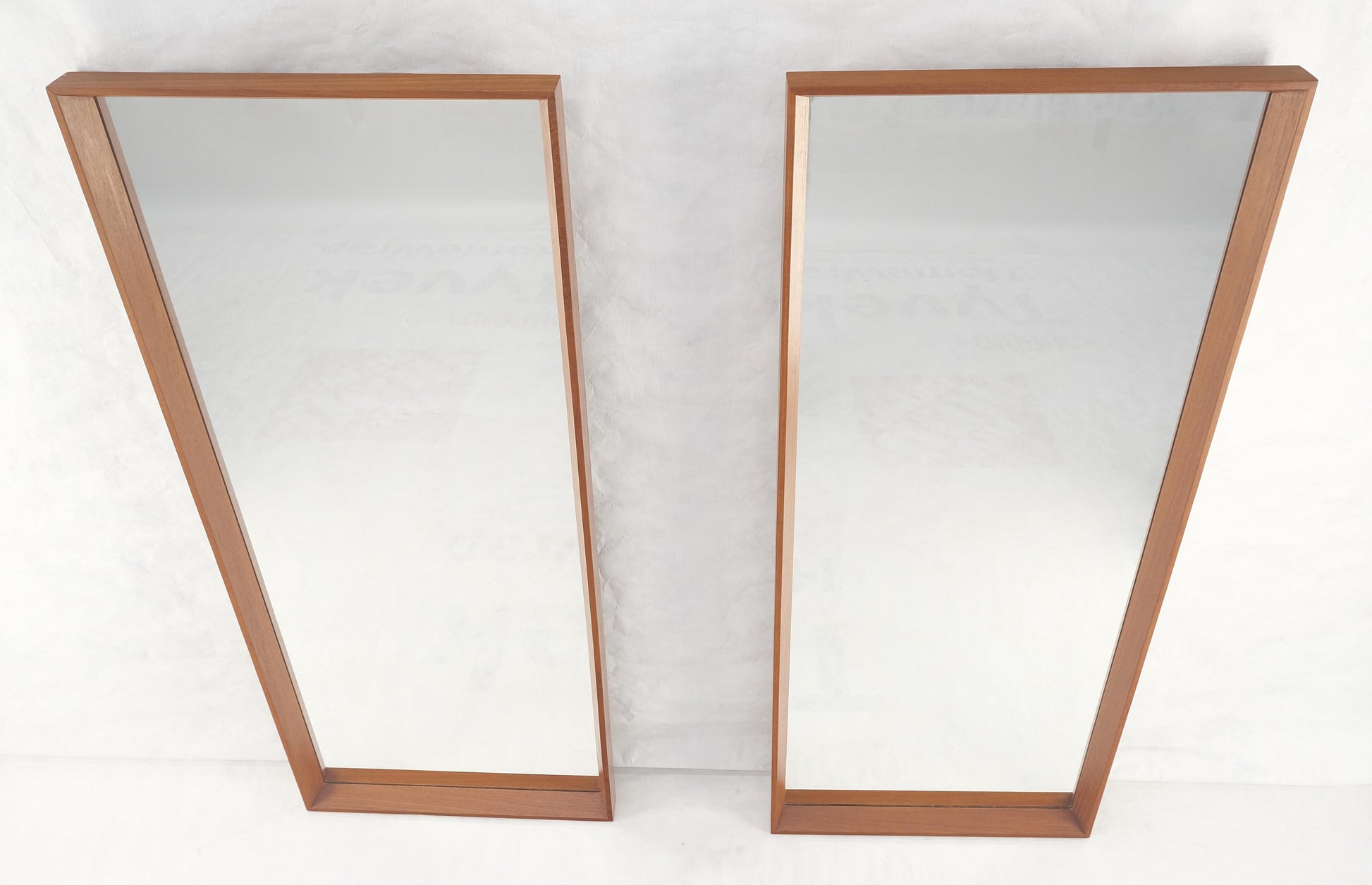 EstablishedLines Pair of Danish Mid Century Modern Solid Teak Frames Rectangle Wall Mirrors MINT!