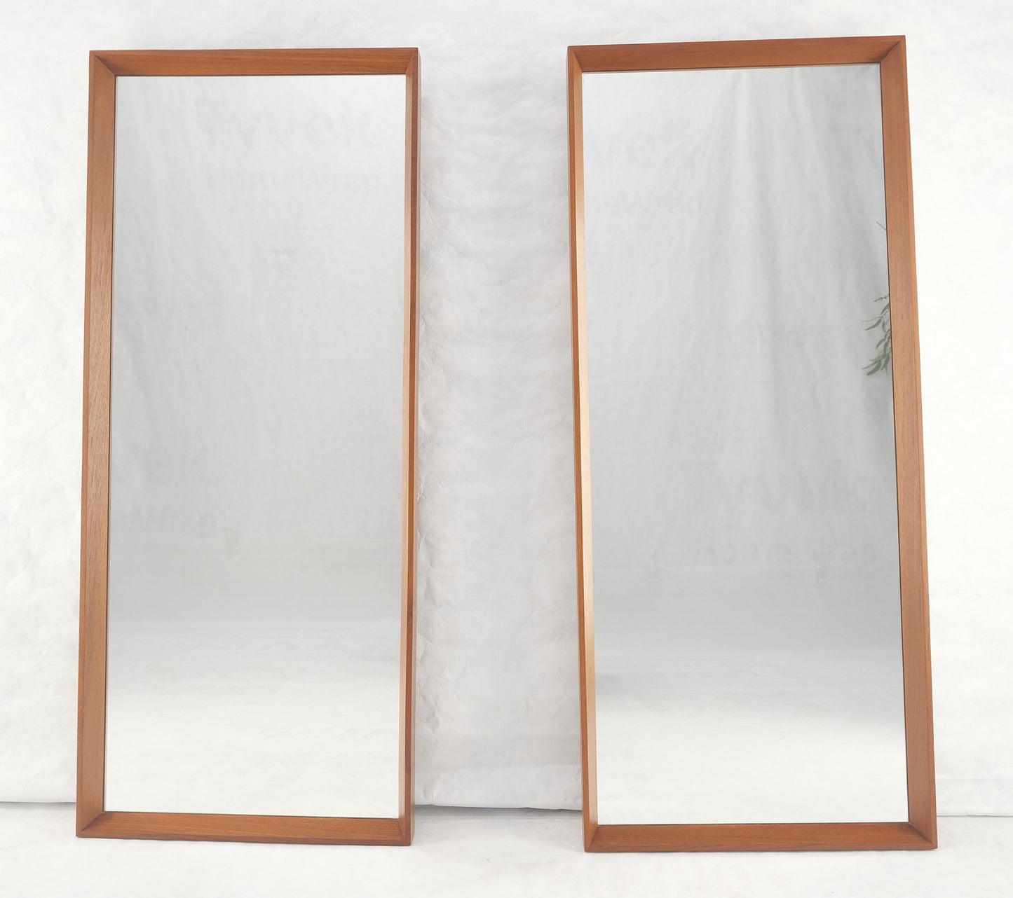 EstablishedLines Pair of Danish Mid Century Modern Solid Teak Frames Rectangle Wall Mirrors MINT!
