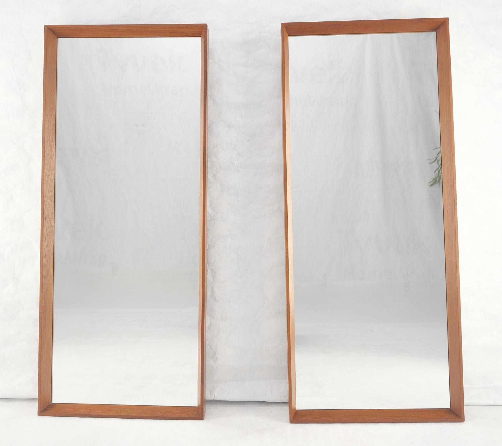 EstablishedLines Pair of Danish Mid Century Modern Solid Teak Frames Rectangle Wall Mirrors MINT!