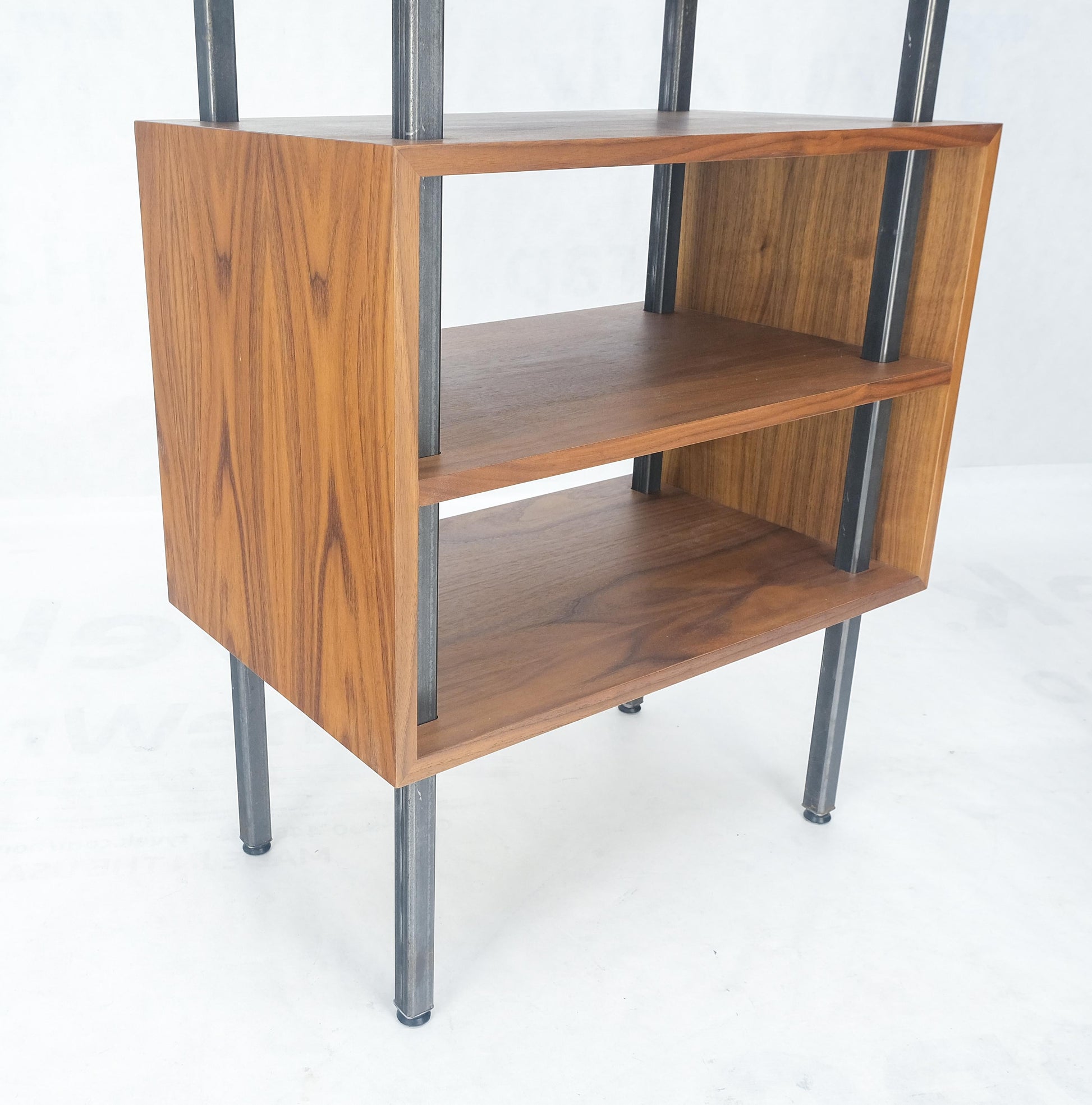 EstablishedLines Pair of Oiled Walnut 1 Drawer 3 Tier Side End Tables Stands Composite Top Mint!