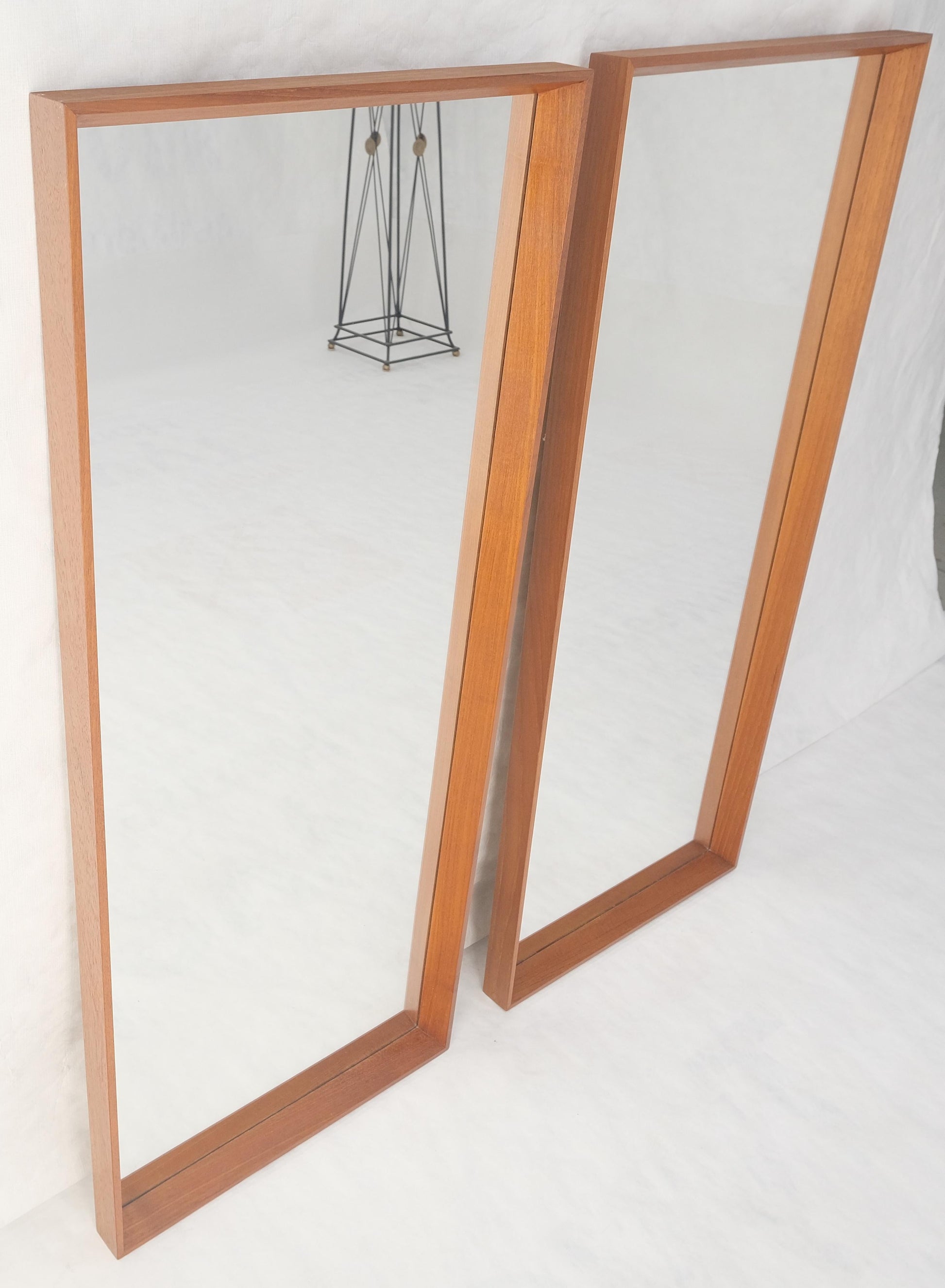 EstablishedLines Pair of Danish Mid Century Modern Solid Teak Frames Rectangle Wall Mirrors MINT!