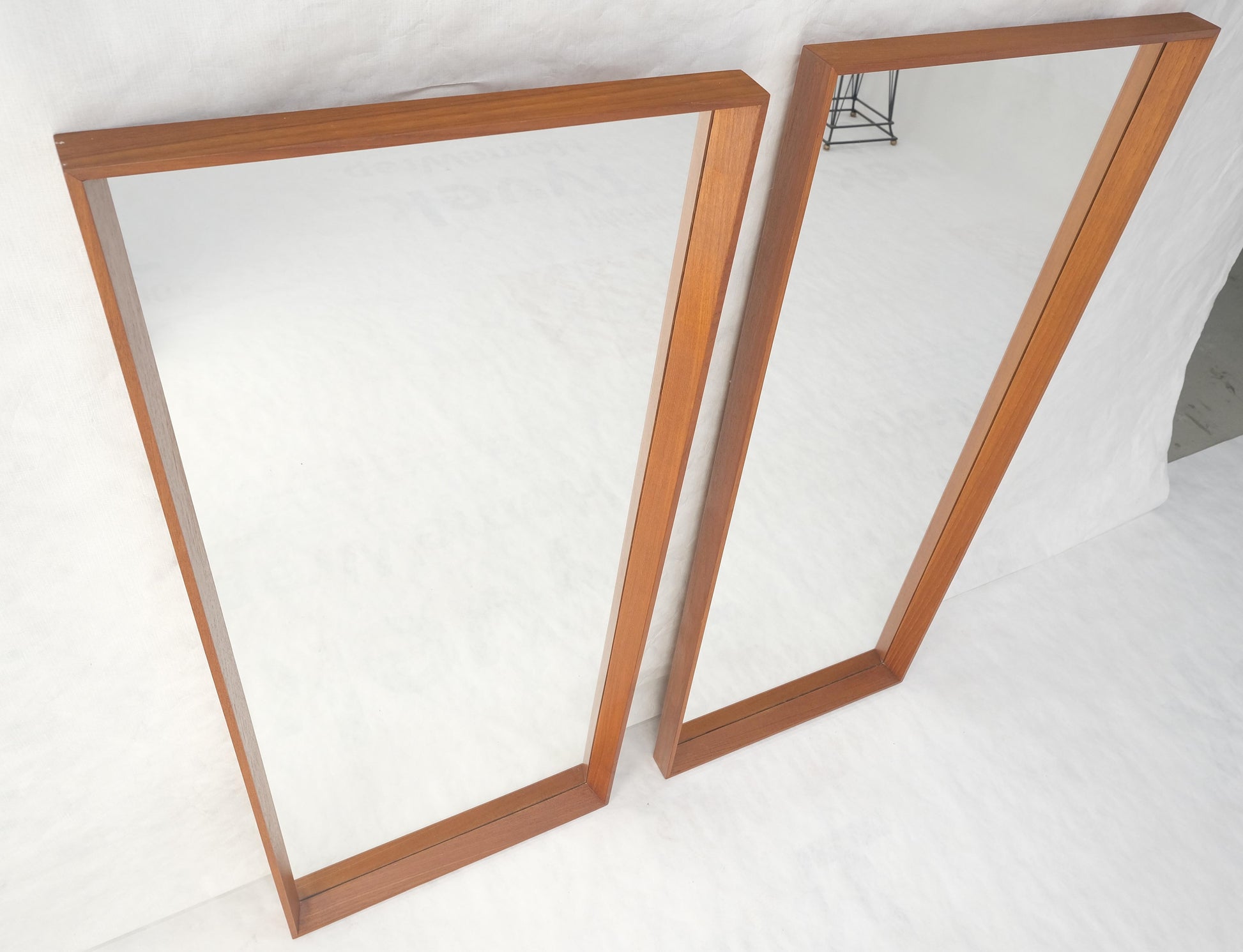 EstablishedLines Pair of Danish Mid Century Modern Solid Teak Frames Rectangle Wall Mirrors MINT!