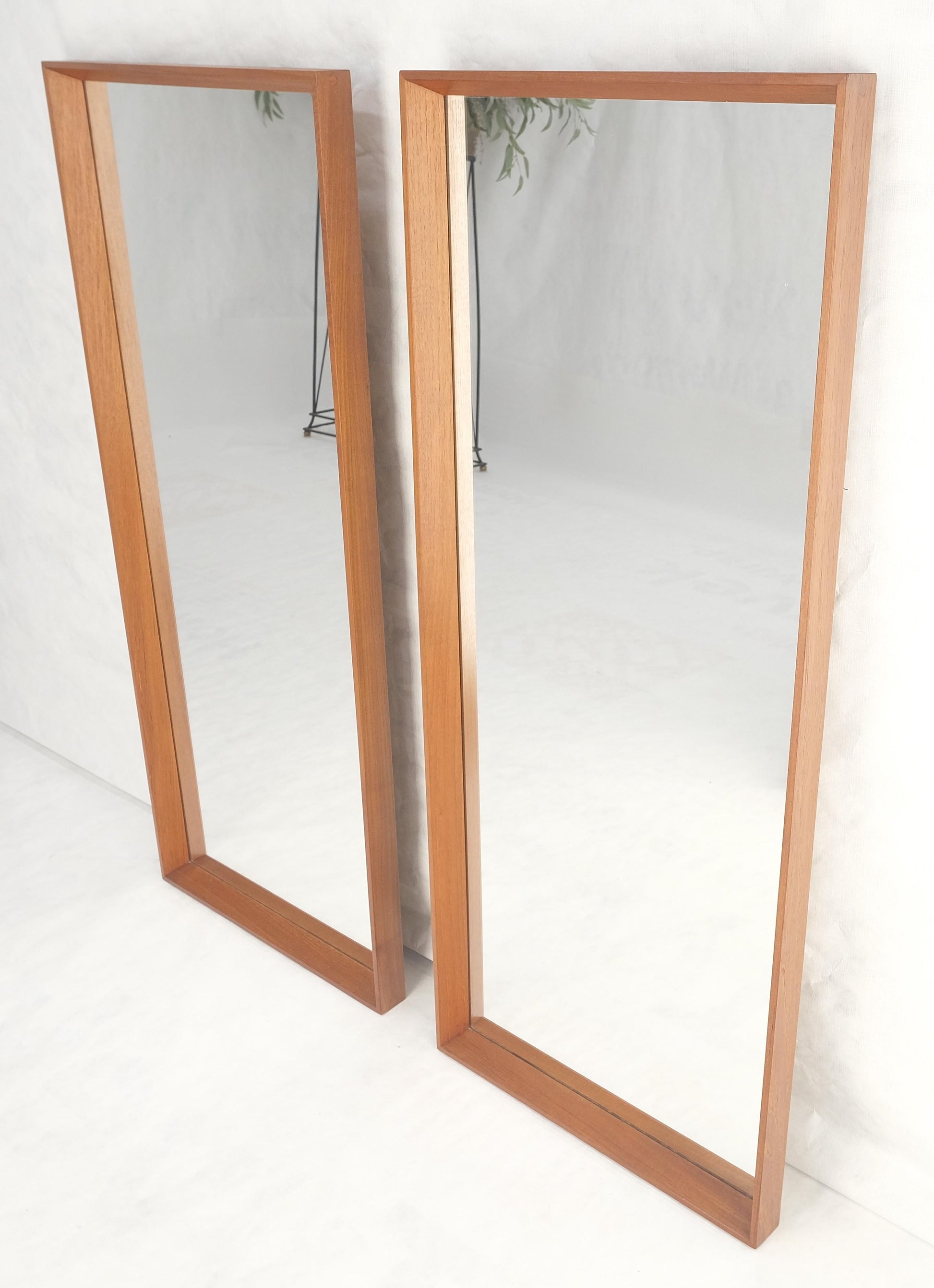 EstablishedLines Pair of Danish Mid Century Modern Solid Teak Frames Rectangle Wall Mirrors MINT!