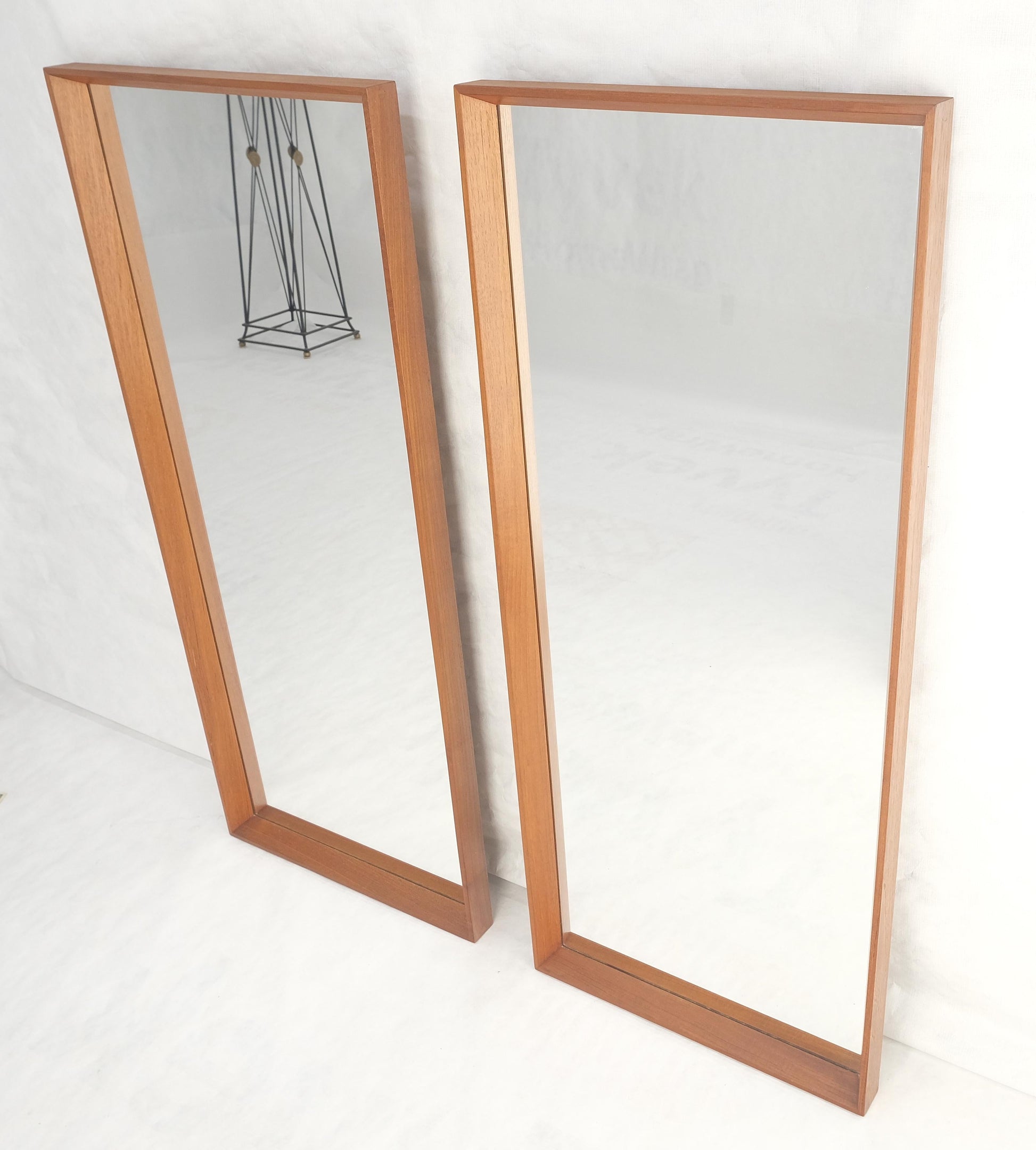 EstablishedLines Pair of Danish Mid Century Modern Solid Teak Frames Rectangle Wall Mirrors MINT!