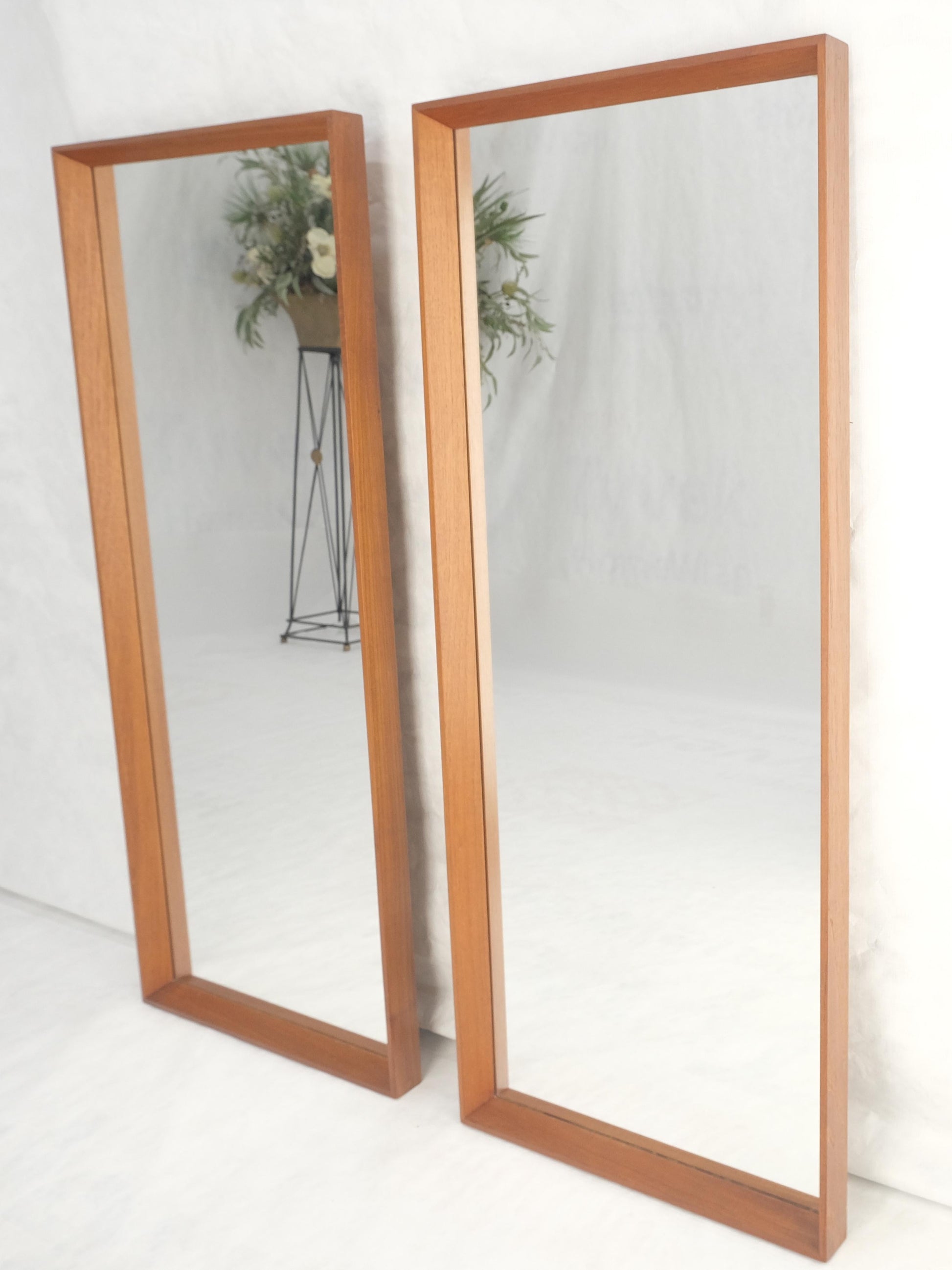 EstablishedLines Pair of Danish Mid Century Modern Solid Teak Frames Rectangle Wall Mirrors MINT!