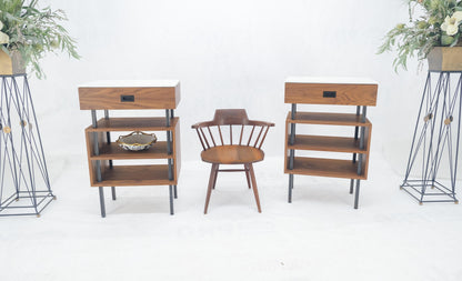 EstablishedLines Pair of Oiled Walnut 1 Drawer 3 Tier Side End Tables Stands Composite Top Mint!