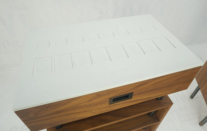 EstablishedLines Pair of Oiled Walnut 1 Drawer 3 Tier Side End Tables Stands Composite Top Mint!