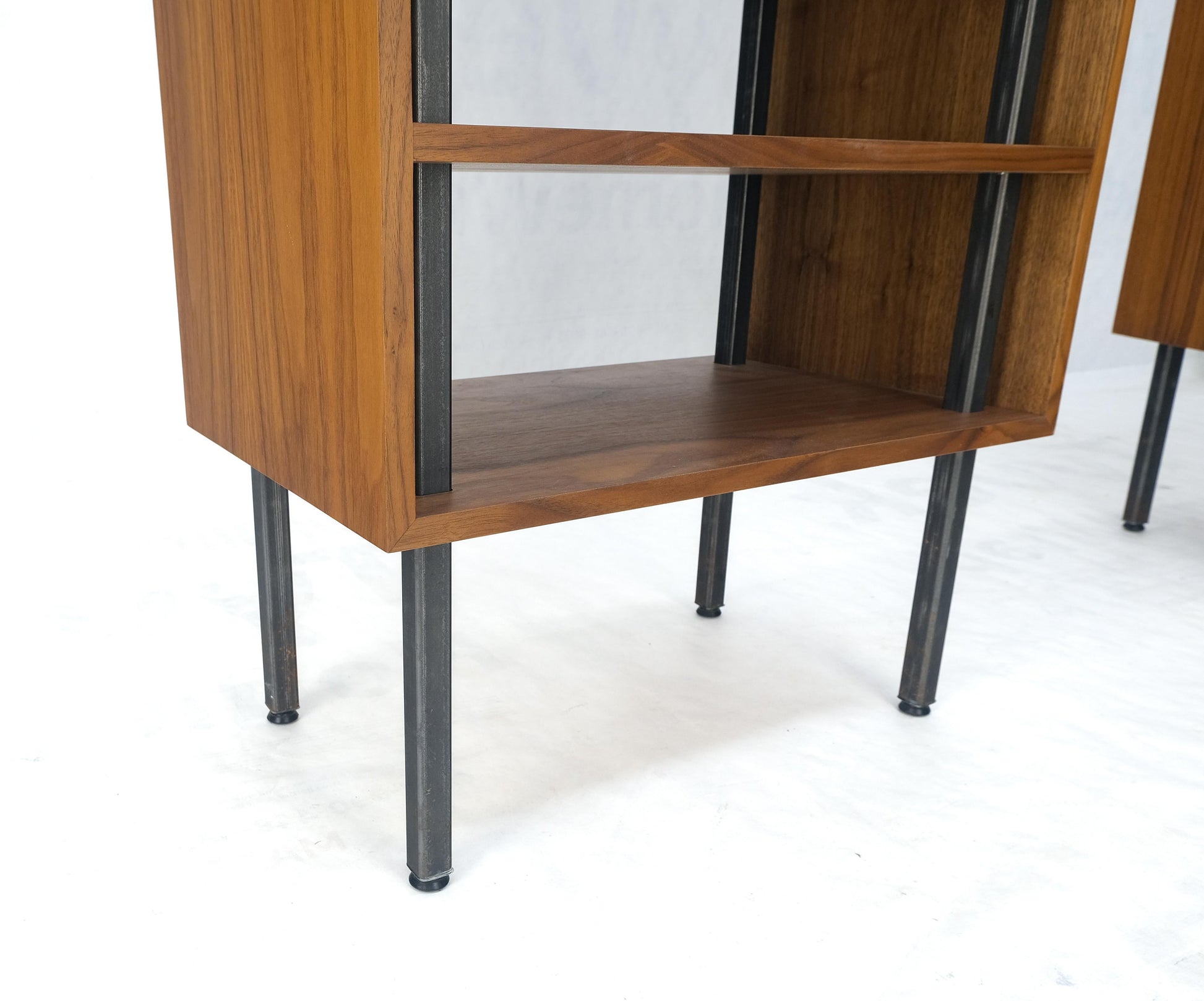 EstablishedLines Pair of Oiled Walnut 1 Drawer 3 Tier Side End Tables Stands Composite Top Mint!