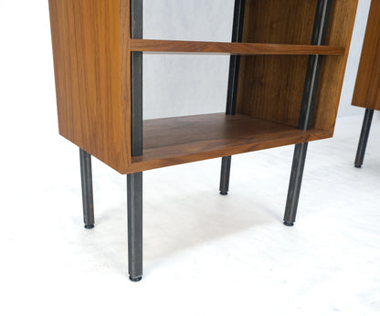EstablishedLines Pair of Oiled Walnut 1 Drawer 3 Tier Side End Tables Stands Composite Top Mint!