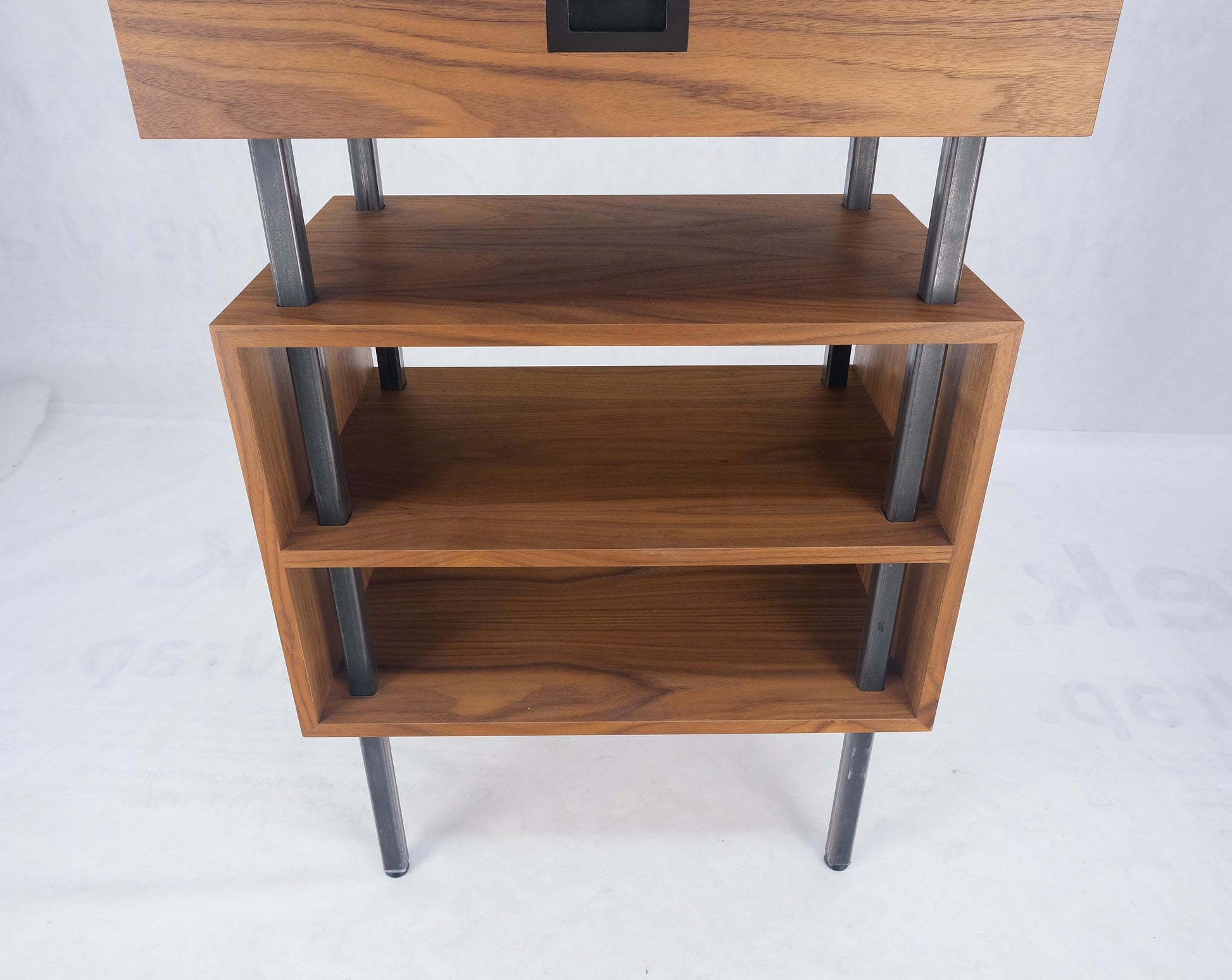EstablishedLines Pair of Oiled Walnut 1 Drawer 3 Tier Side End Tables Stands Composite Top Mint!