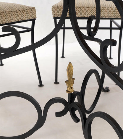 Wrough Iron Round White Marble Top Dining Table 6 Chairs w/ Brass Finials Set