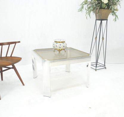 EstablishedLines Polished Aluminum Profile Brass Basel Smoked Glass Top Square Coffee Table MINT!