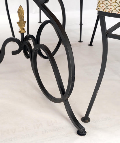 Wrough Iron Round White Marble Top Dining Table 6 Chairs w/ Brass Finials Set