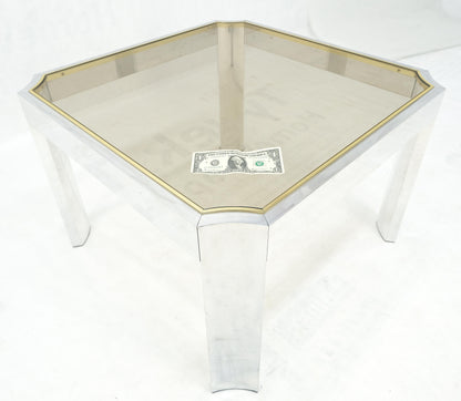 EstablishedLines Polished Aluminum Profile Brass Basel Smoked Glass Top Square Coffee Table MINT!