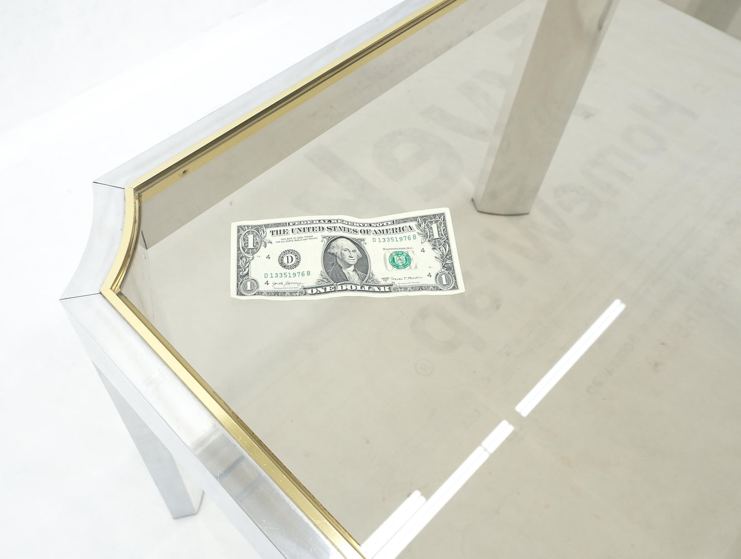 EstablishedLines Polished Aluminum Profile Brass Basel Smoked Glass Top Square Coffee Table MINT!