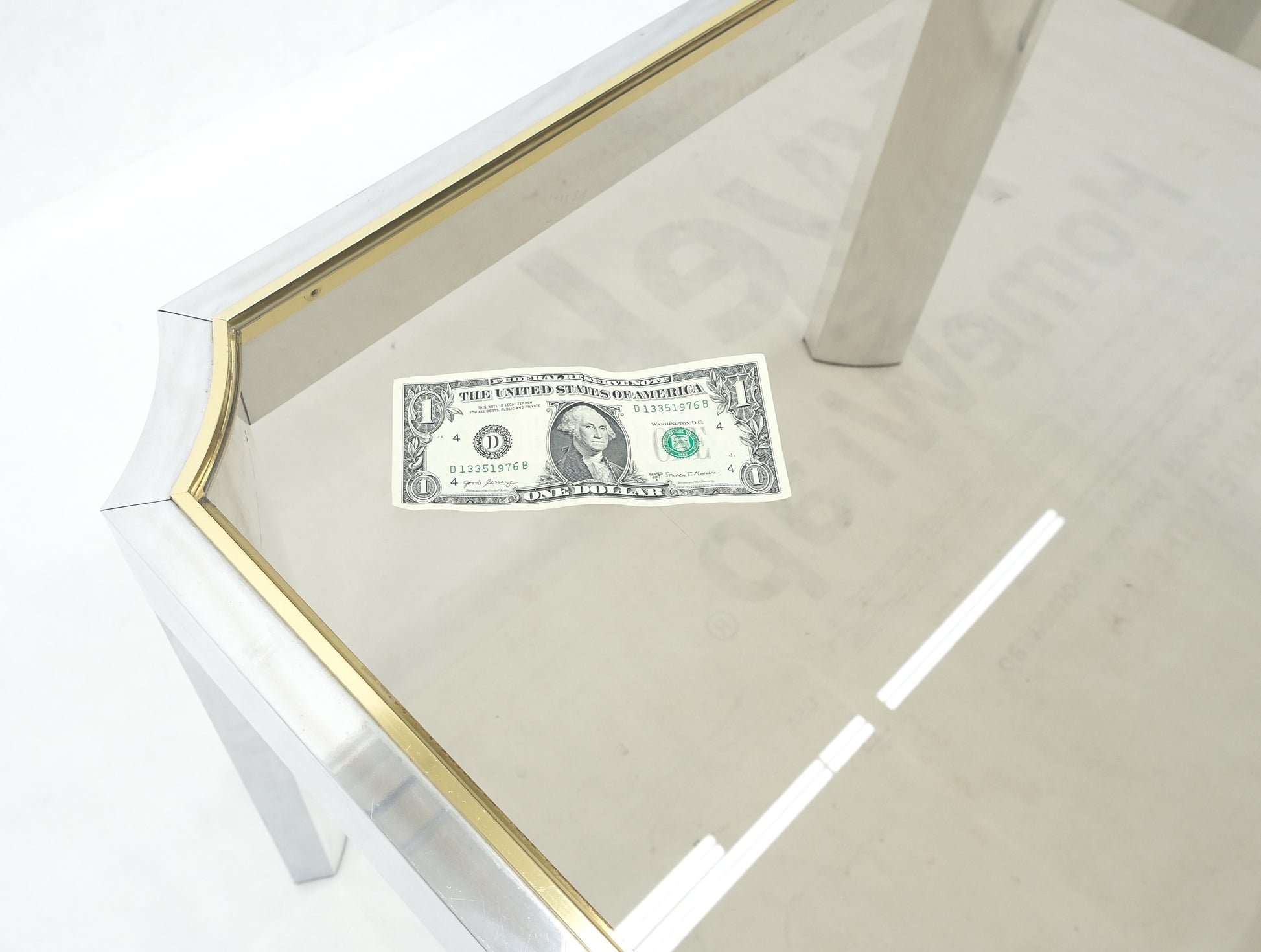 EstablishedLines Polished Aluminum Profile Brass Basel Smoked Glass Top Square Coffee Table MINT!