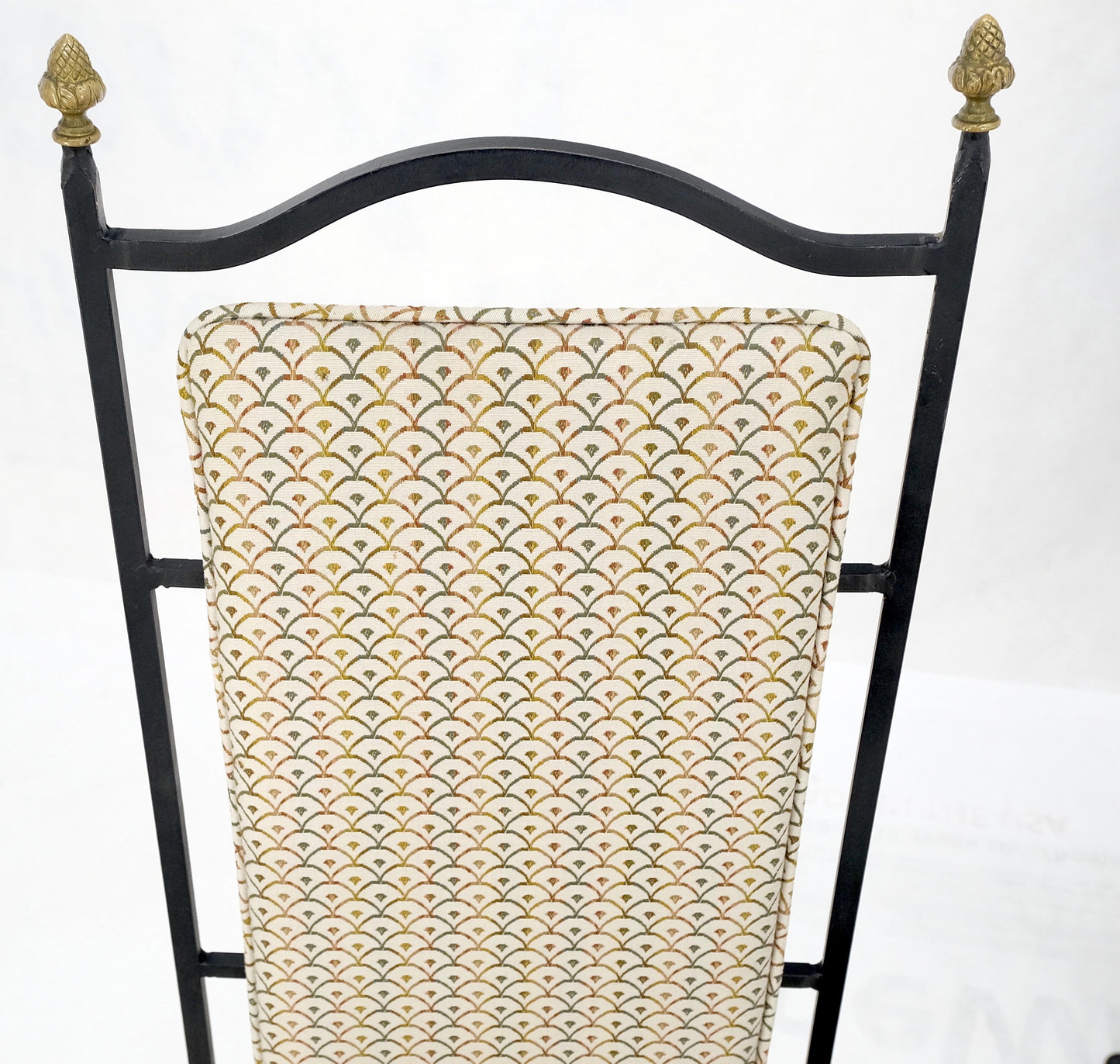 Wrough Iron Round White Marble Top Dining Table 6 Chairs w/ Brass Finials Set