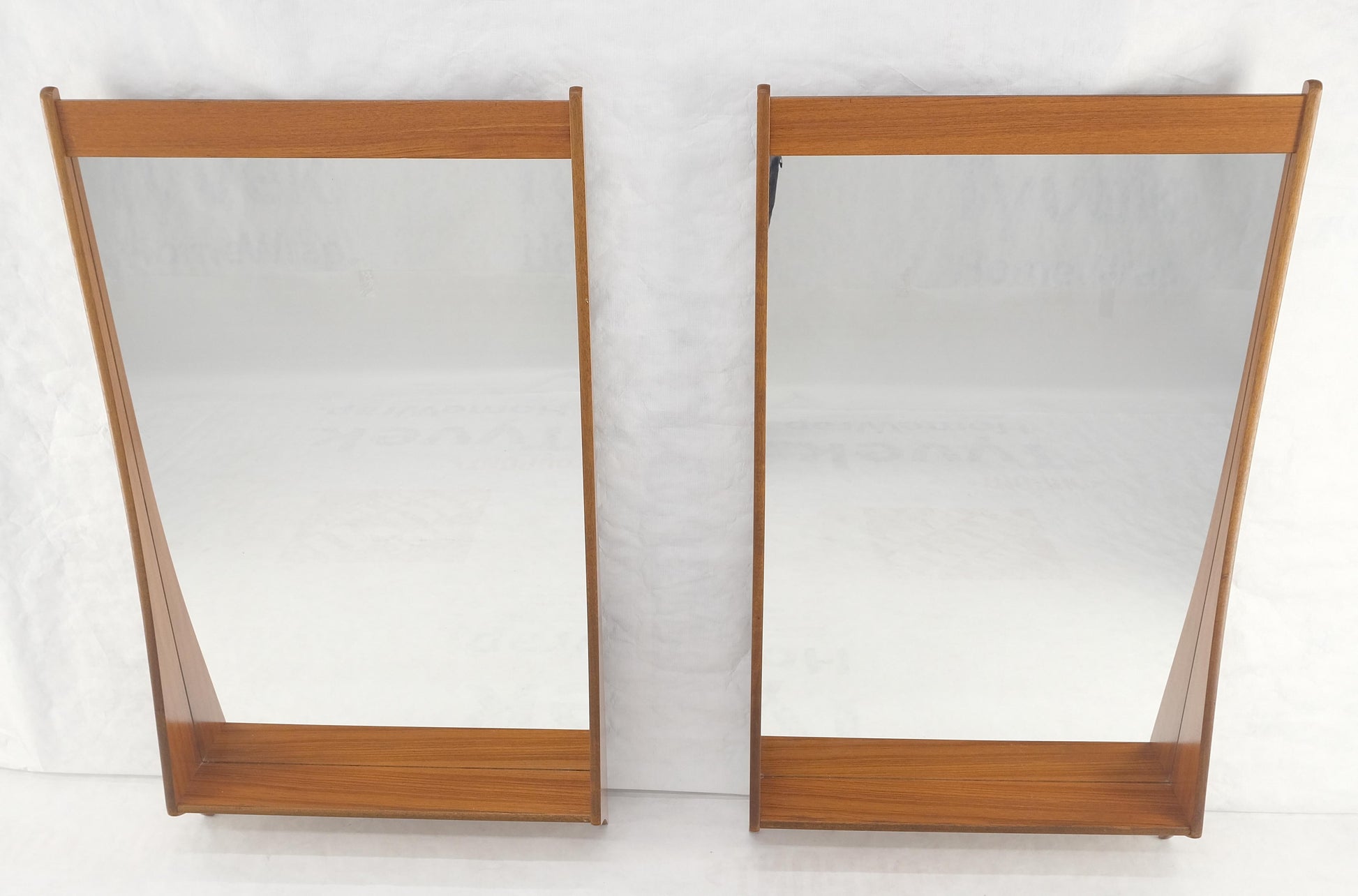 EstablishedLines Pair of Teak Danish Mid Century Modern Shelf Shape Frame  Wall Mirrors MINT!