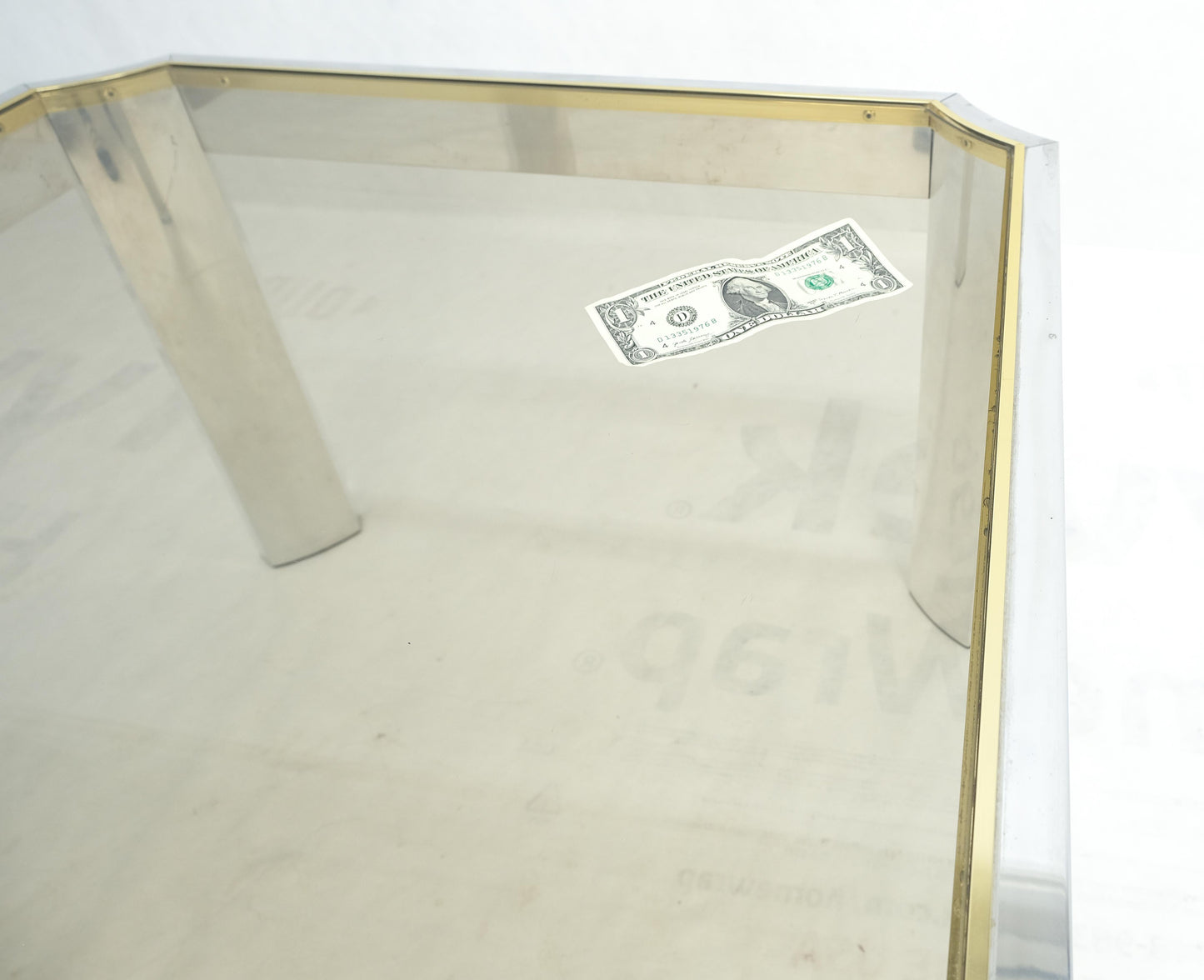 EstablishedLines Polished Aluminum Profile Brass Basel Smoked Glass Top Square Coffee Table MINT!