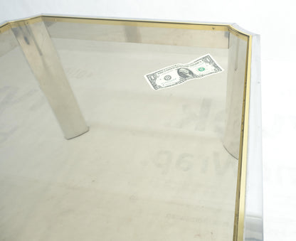 EstablishedLines Polished Aluminum Profile Brass Basel Smoked Glass Top Square Coffee Table MINT!
