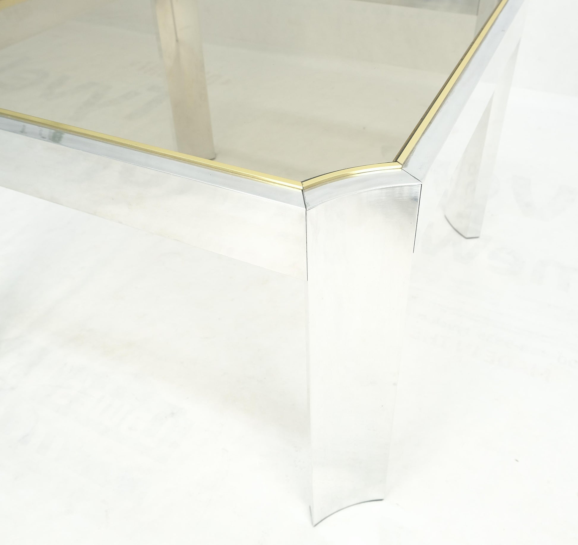 EstablishedLines Polished Aluminum Profile Brass Basel Smoked Glass Top Square Coffee Table MINT!