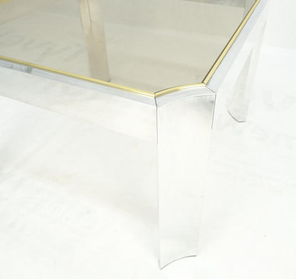 EstablishedLines Polished Aluminum Profile Brass Basel Smoked Glass Top Square Coffee Table MINT!