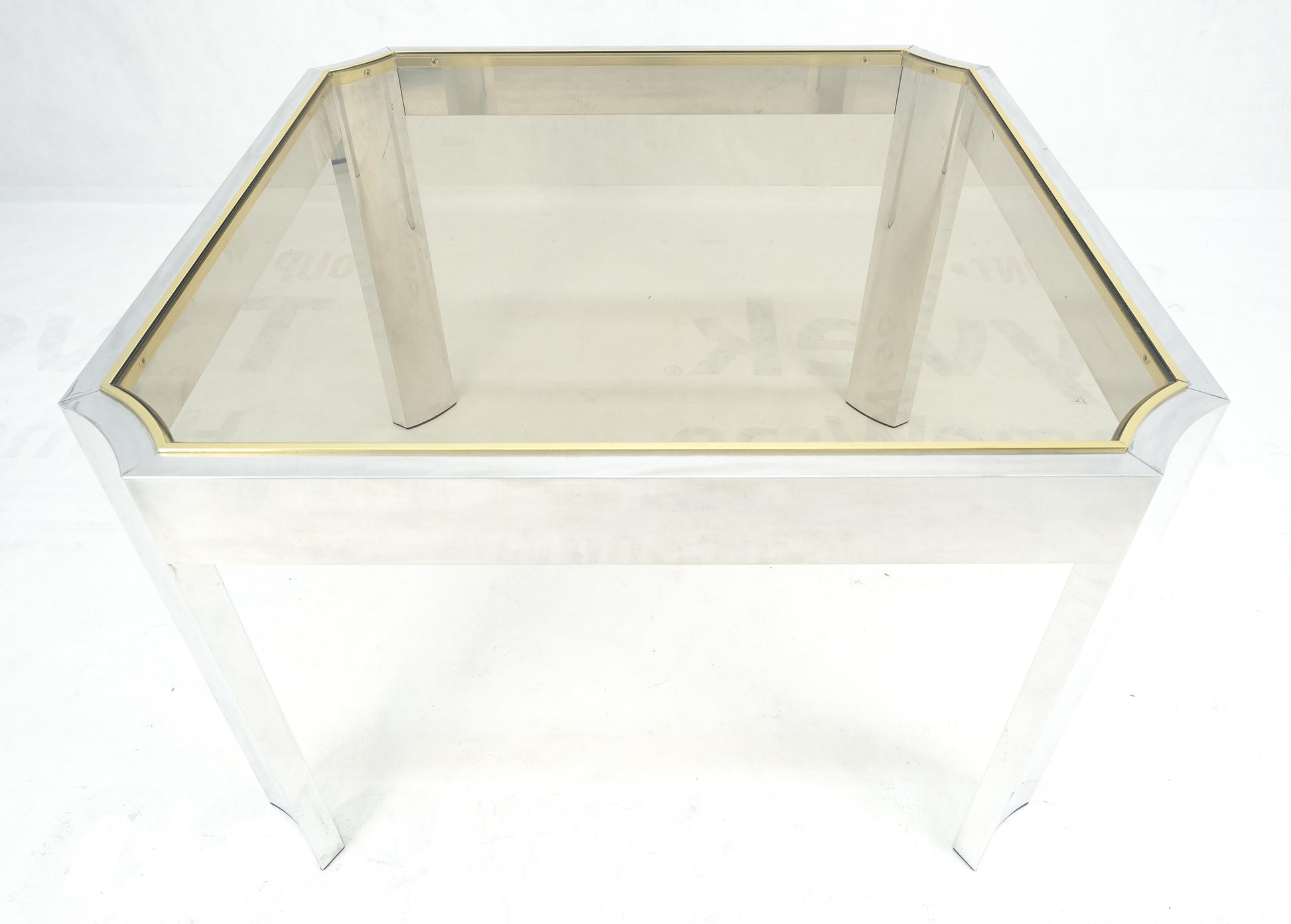 EstablishedLines Polished Aluminum Profile Brass Basel Smoked Glass Top Square Coffee Table MINT!