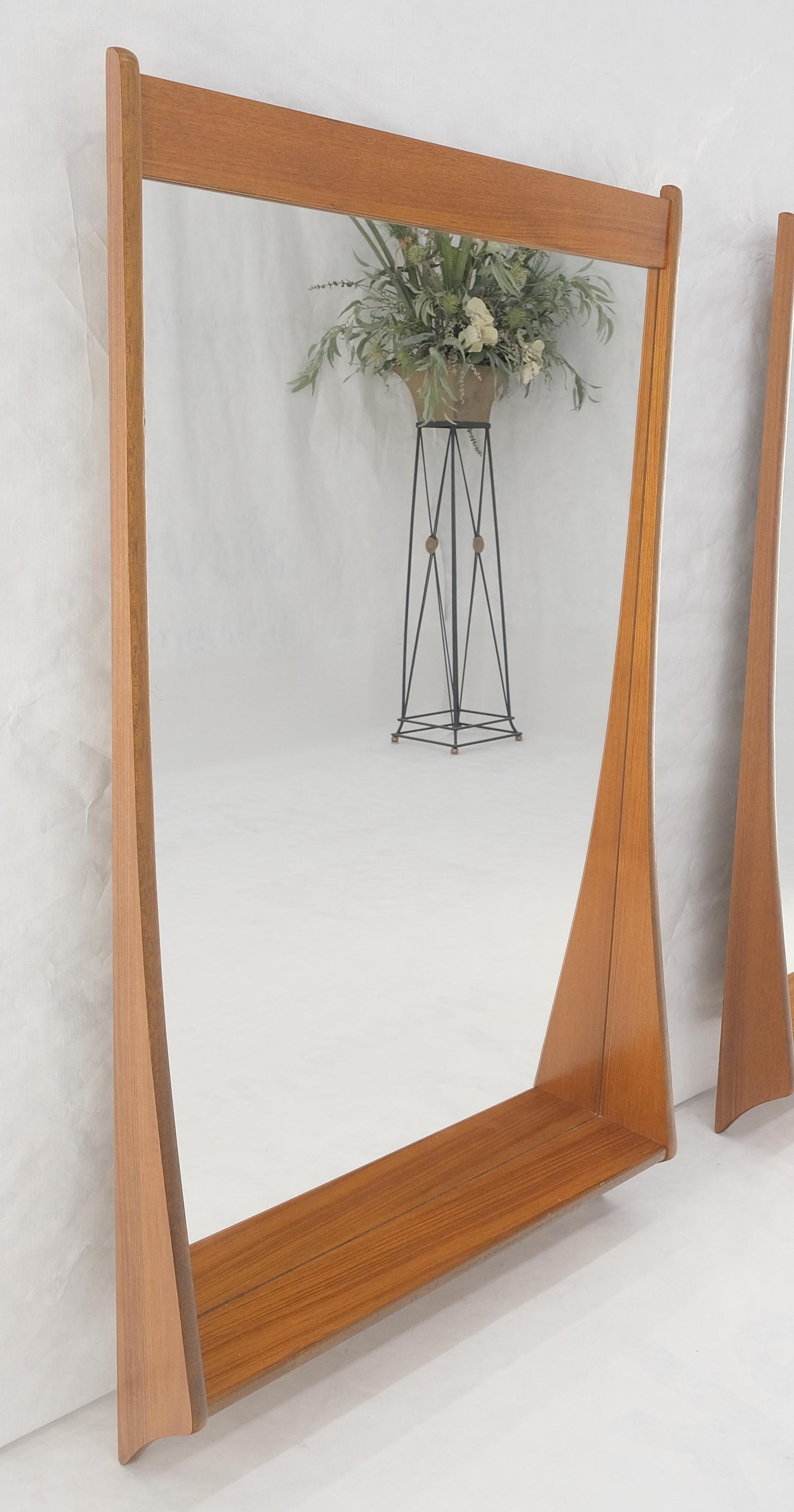 EstablishedLines Pair of Teak Danish Mid Century Modern Shelf Shape Frame  Wall Mirrors MINT!