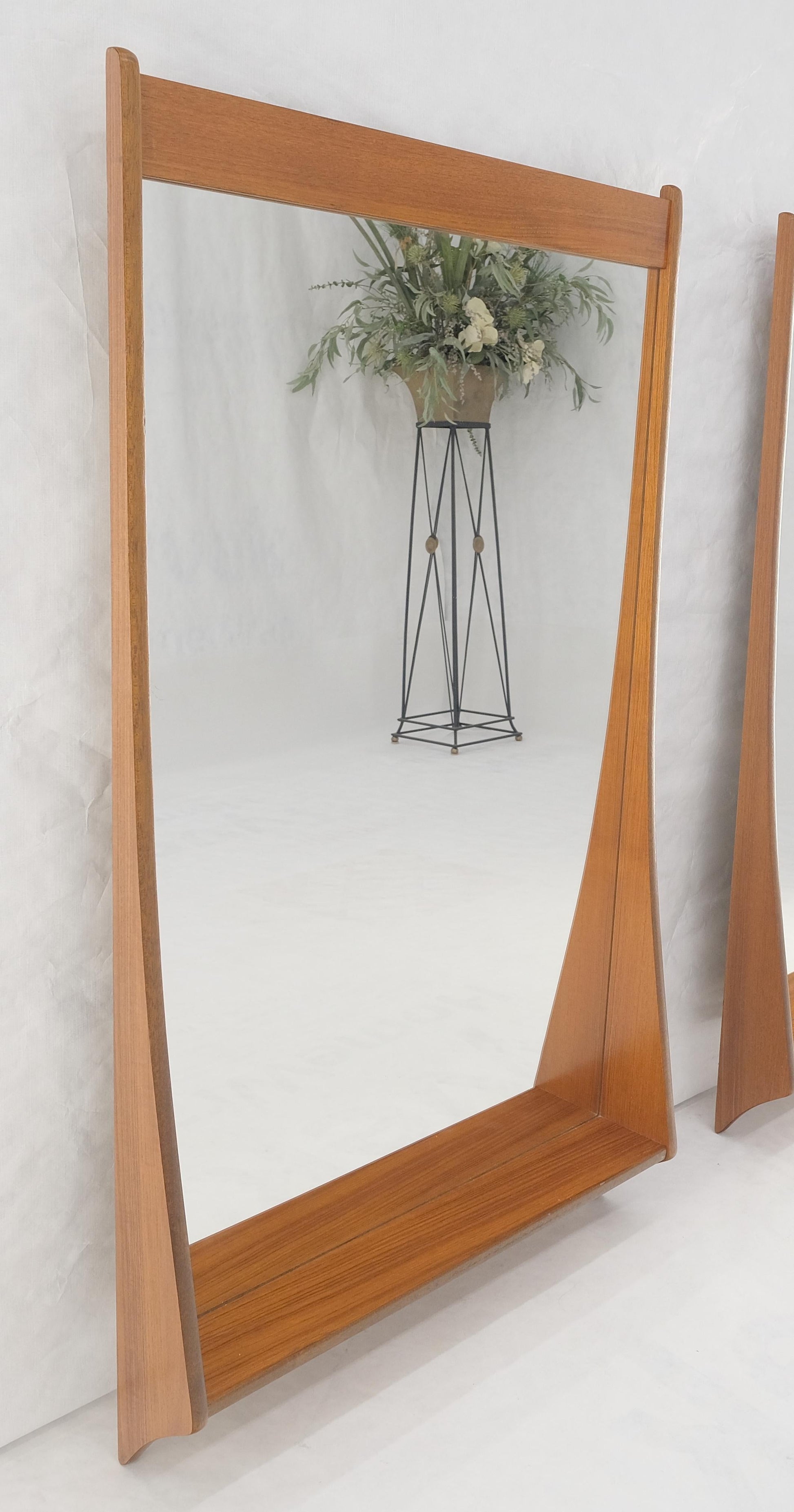 EstablishedLines Pair of Teak Danish Mid Century Modern Shelf Shape Frame  Wall Mirrors MINT!