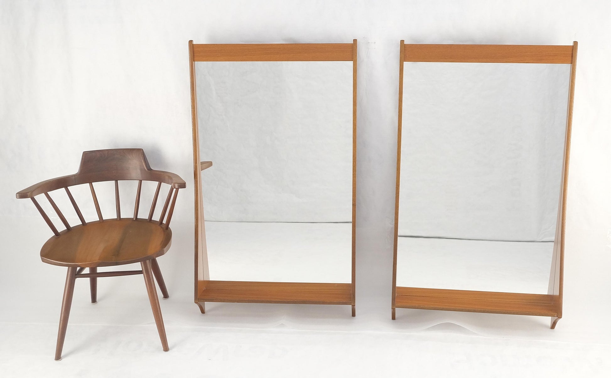 EstablishedLines Pair of Teak Danish Mid Century Modern Shelf Shape Frame  Wall Mirrors MINT!