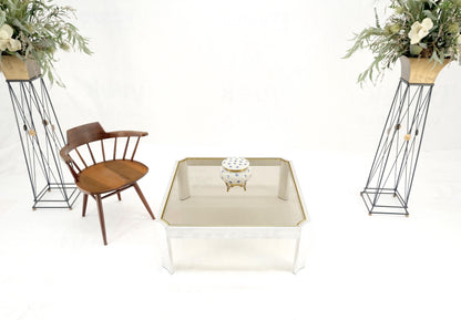 EstablishedLines Polished Aluminum Brass Basel Smoked Glass Top 37" Square Coffee Table MINT!