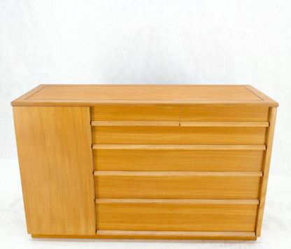 Mid-Century Modern Blond Birch 6 Drawers One Door Compartment Dresser Credenza