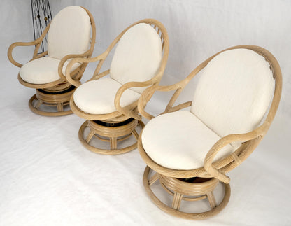EstablishedLines Set of Three Rocking Twisted Rattan Reed Oval Back Arm Lounge Chairs c1970s MINT
