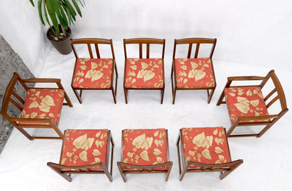 EstablishedLines Set of 8 Solid Rosewood Red Linen Fabric Upholstery Dining Arm Side Chairs