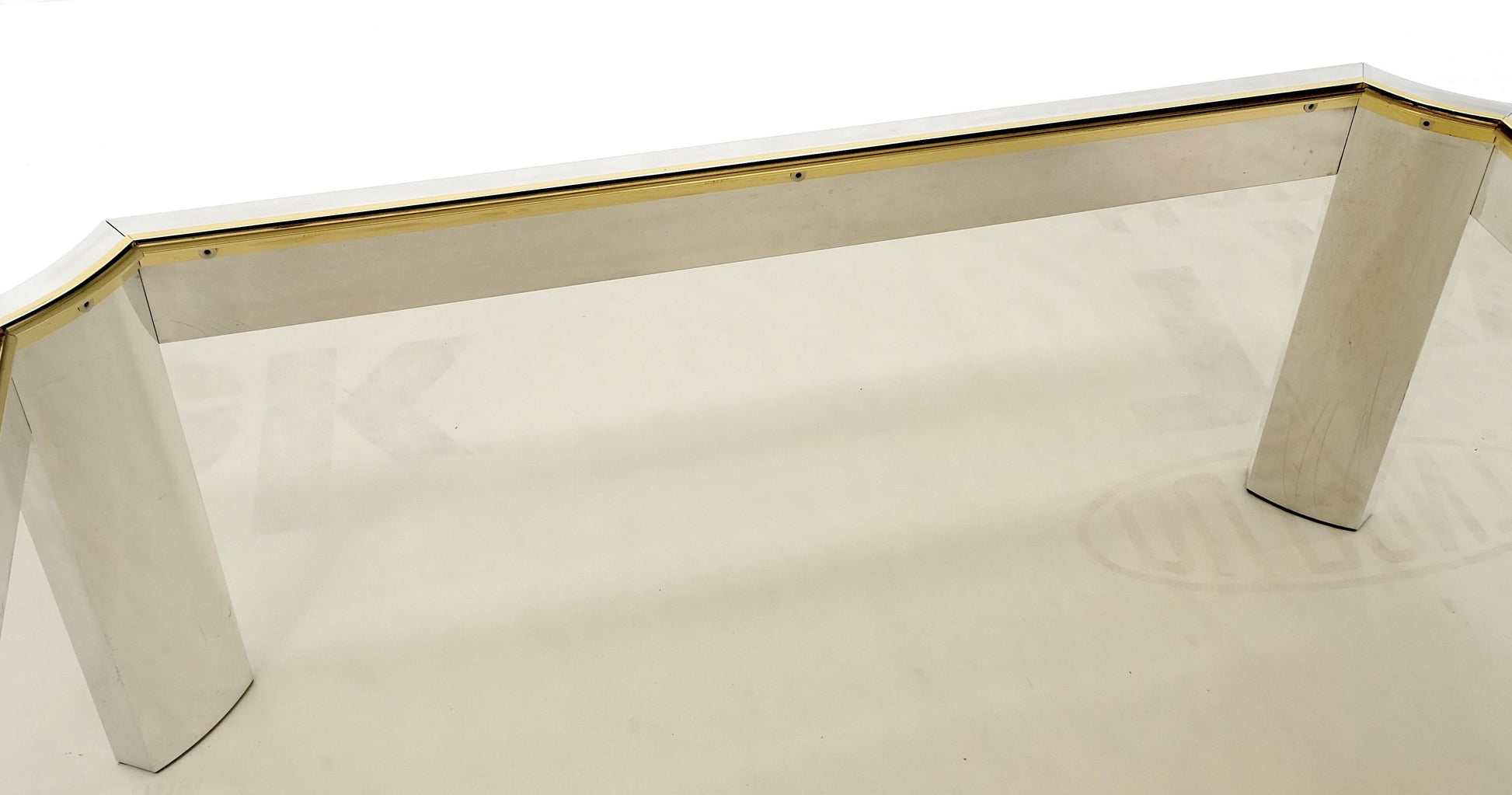 EstablishedLines Polished Aluminum Brass Basel Smoked Glass Top 37" Square Coffee Table MINT!