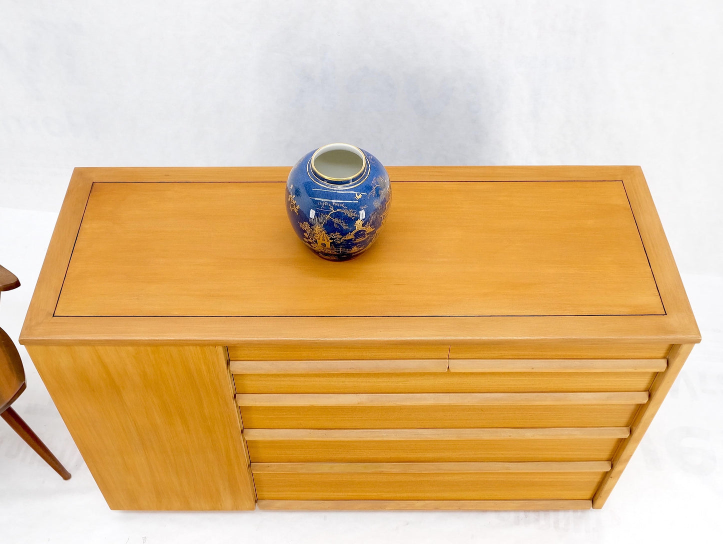 Mid-Century Modern Blond Birch 6 Drawers One Door Compartment Dresser Credenza