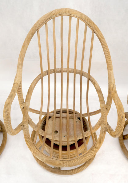 EstablishedLines Set of Three Rocking Twisted Rattan Reed Oval Back Arm Lounge Chairs c1970s MINT