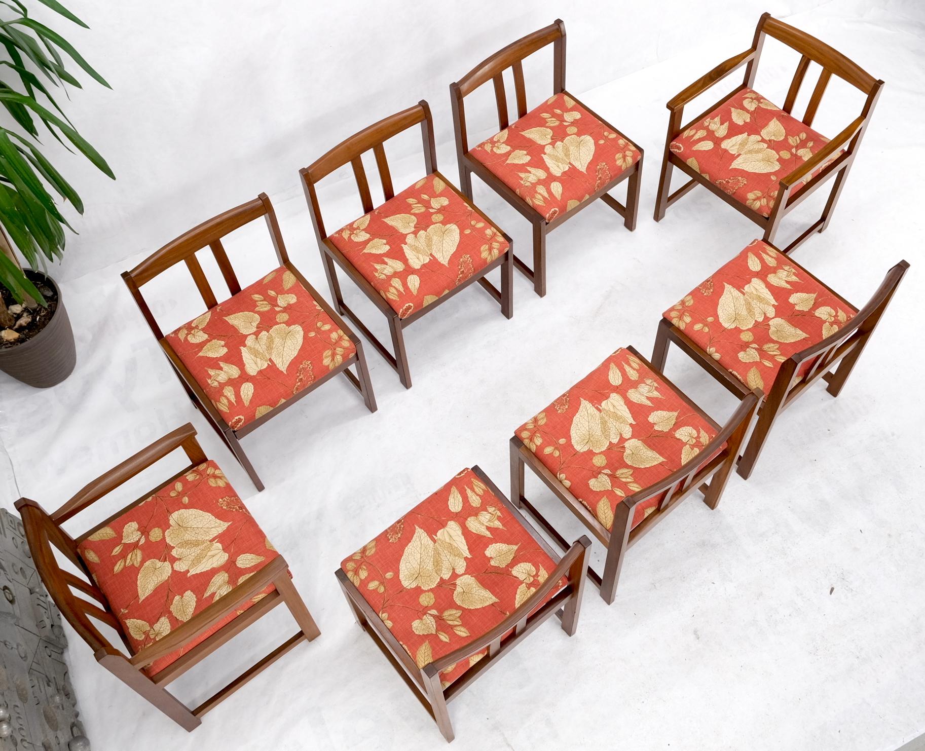 EstablishedLines Set of 8 Solid Rosewood Red Linen Fabric Upholstery Dining Arm Side Chairs