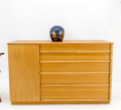 Mid-Century Modern Blond Birch 6 Drawers One Door Compartment Dresser Credenza