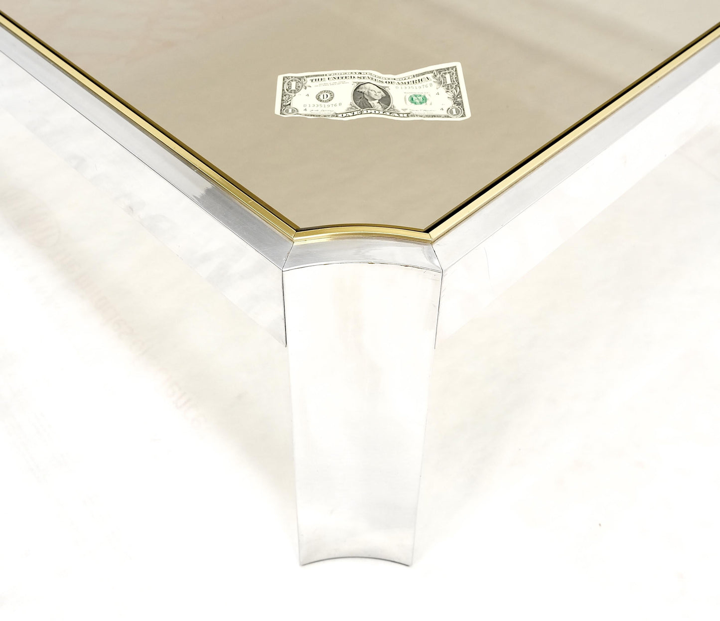 EstablishedLines Polished Aluminum Brass Basel Smoked Glass Top 37" Square Coffee Table MINT!