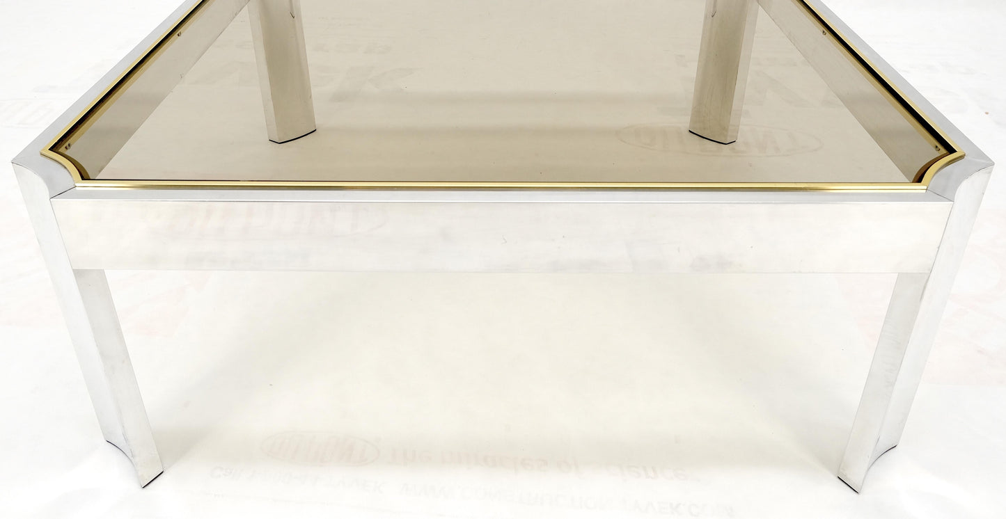 EstablishedLines Polished Aluminum Brass Basel Smoked Glass Top 37" Square Coffee Table MINT!