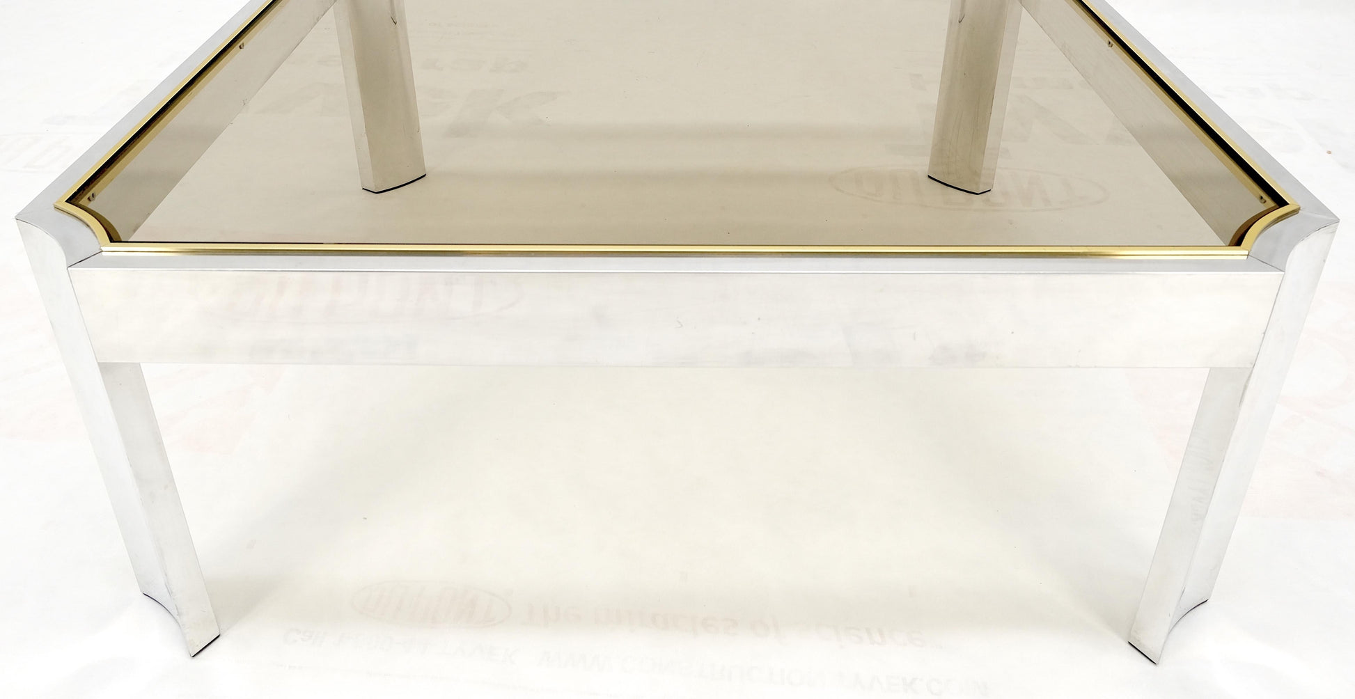 EstablishedLines Polished Aluminum Brass Basel Smoked Glass Top 37" Square Coffee Table MINT!