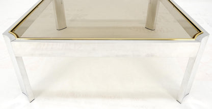 EstablishedLines Polished Aluminum Brass Basel Smoked Glass Top 37" Square Coffee Table MINT!