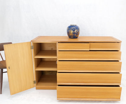 Mid-Century Modern Blond Birch 6 Drawers One Door Compartment Dresser Credenza